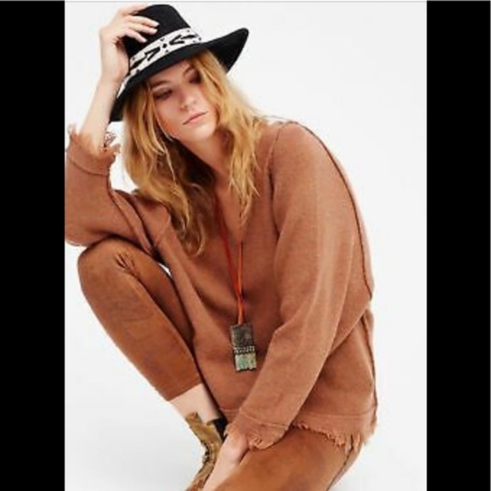 Free People Frayed V neck sweater top